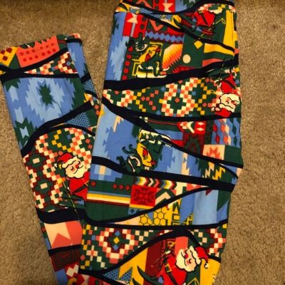 LuLaRoe OS Santa Ski Aztec Blue Red Green Yellow White Merry & Bright NEW 2018